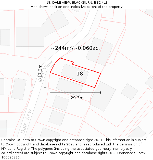 18, DALE VIEW, BLACKBURN, BB2 4LE: Plot and title map