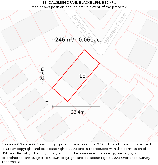 18, DALGLISH DRIVE, BLACKBURN, BB2 4FU: Plot and title map