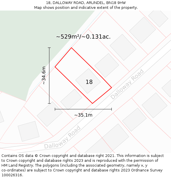 18, DALLOWAY ROAD, ARUNDEL, BN18 9HW: Plot and title map