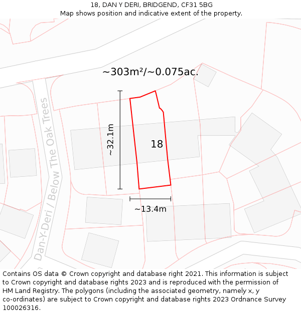 18, DAN Y DERI, BRIDGEND, CF31 5BG: Plot and title map