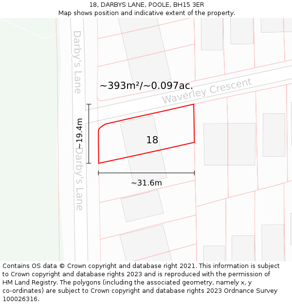 18, DARBYS LANE, POOLE, BH15 3ER: Plot and title map