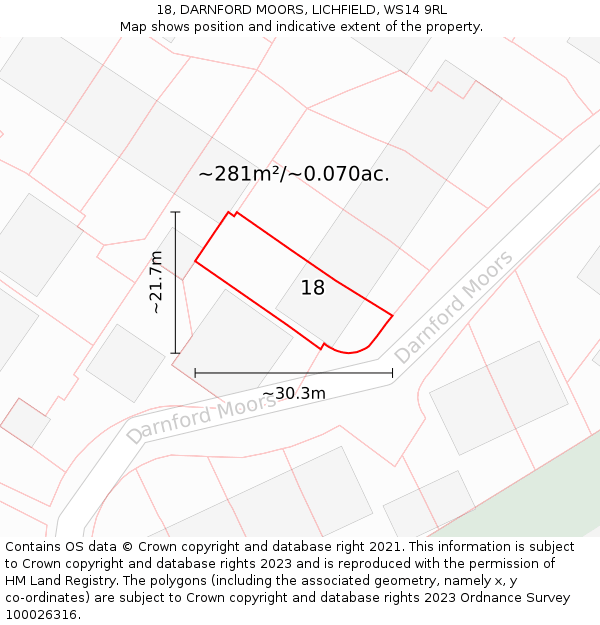 18, DARNFORD MOORS, LICHFIELD, WS14 9RL: Plot and title map