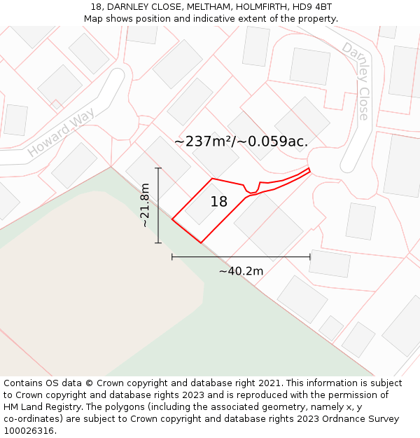 18, DARNLEY CLOSE, MELTHAM, HOLMFIRTH, HD9 4BT: Plot and title map