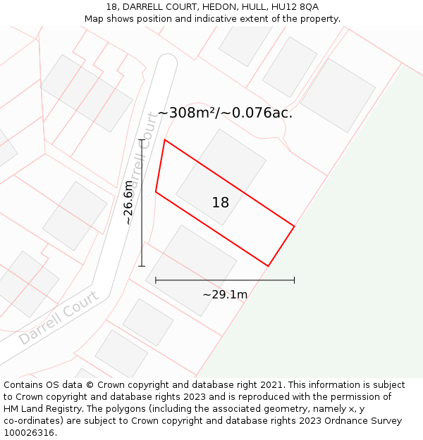 18, DARRELL COURT, HEDON, HULL, HU12 8QA: Plot and title map