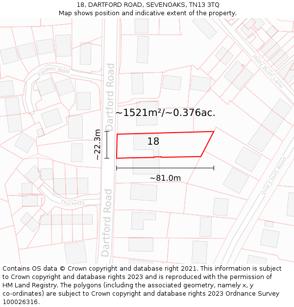 18, DARTFORD ROAD, SEVENOAKS, TN13 3TQ: Plot and title map