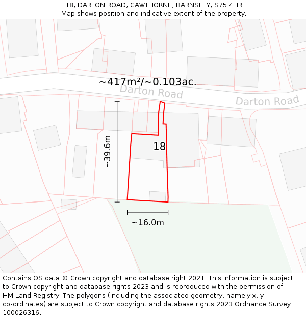 18, DARTON ROAD, CAWTHORNE, BARNSLEY, S75 4HR: Plot and title map