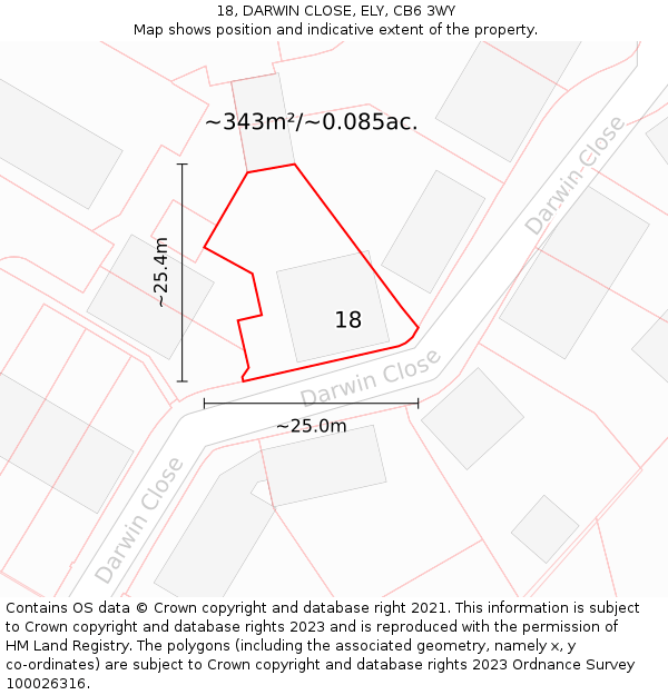 18, DARWIN CLOSE, ELY, CB6 3WY: Plot and title map