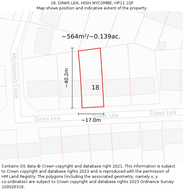 18, DAWS LEA, HIGH WYCOMBE, HP11 1QF: Plot and title map