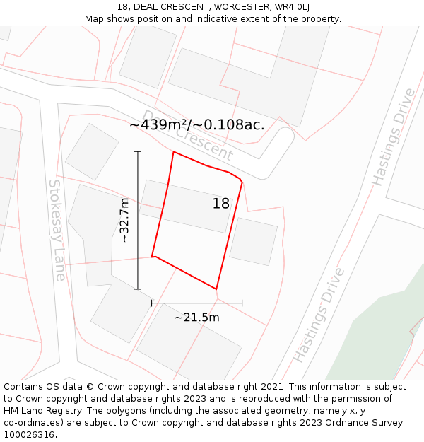 18, DEAL CRESCENT, WORCESTER, WR4 0LJ: Plot and title map