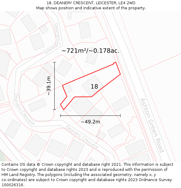 18, DEANERY CRESCENT, LEICESTER, LE4 2WD: Plot and title map