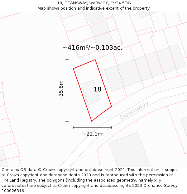 18, DEANSWAY, WARWICK, CV34 5DG: Plot and title map