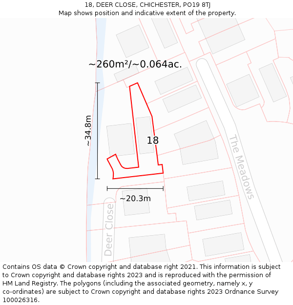 18, DEER CLOSE, CHICHESTER, PO19 8TJ: Plot and title map