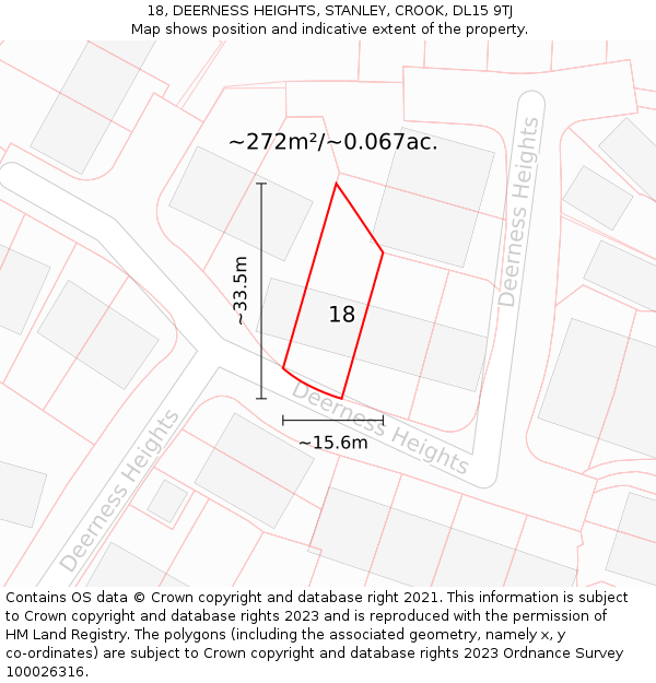 18, DEERNESS HEIGHTS, STANLEY, CROOK, DL15 9TJ: Plot and title map