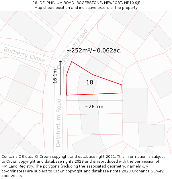 18, DELPHINIUM ROAD, ROGERSTONE, NEWPORT, NP10 9JF: Plot and title map