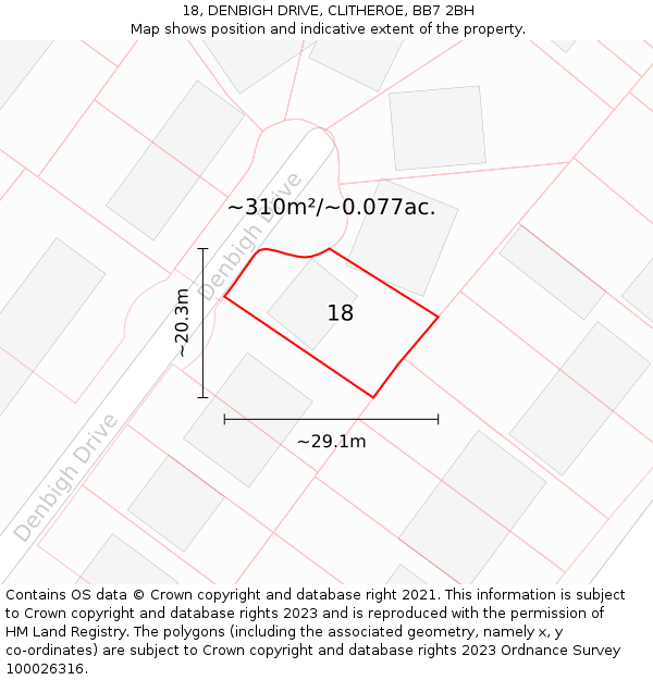 18, DENBIGH DRIVE, CLITHEROE, BB7 2BH: Plot and title map