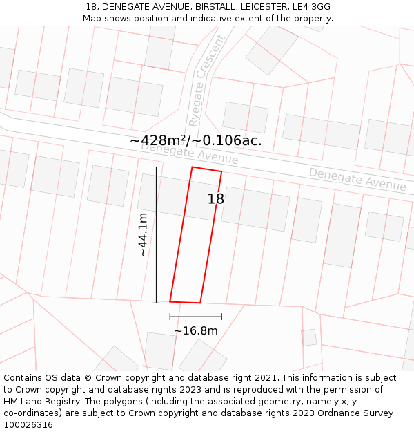 18, DENEGATE AVENUE, BIRSTALL, LEICESTER, LE4 3GG: Plot and title map