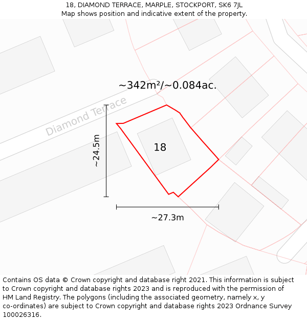 18, DIAMOND TERRACE, MARPLE, STOCKPORT, SK6 7JL: Plot and title map