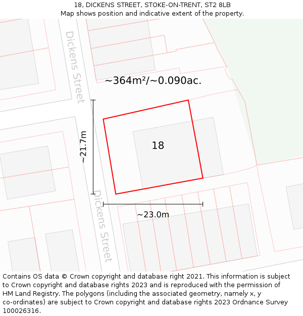 18, DICKENS STREET, STOKE-ON-TRENT, ST2 8LB: Plot and title map