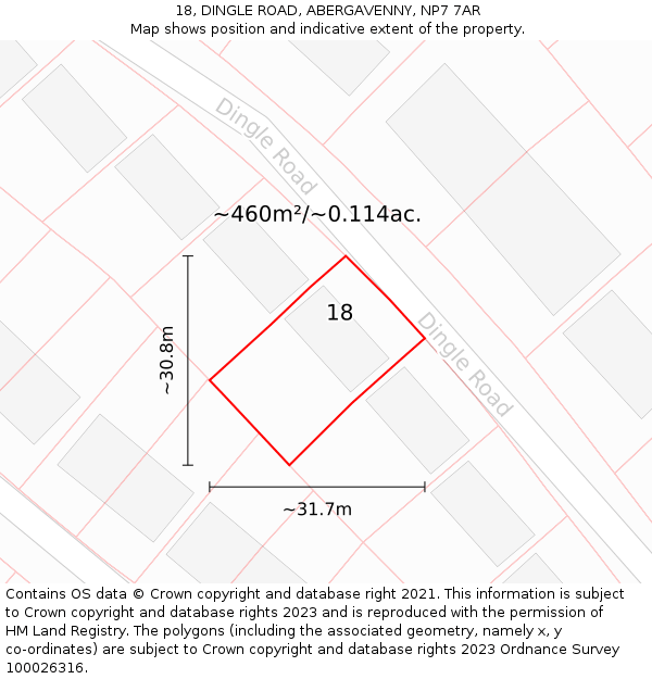 18, DINGLE ROAD, ABERGAVENNY, NP7 7AR: Plot and title map