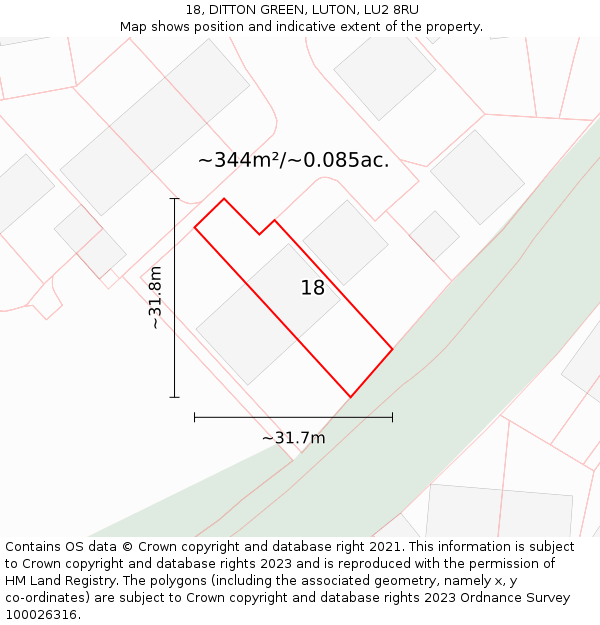 18, DITTON GREEN, LUTON, LU2 8RU: Plot and title map