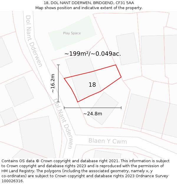 18, DOL NANT DDERWEN, BRIDGEND, CF31 5AA: Plot and title map