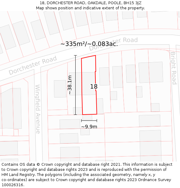 18, DORCHESTER ROAD, OAKDALE, POOLE, BH15 3JZ: Plot and title map