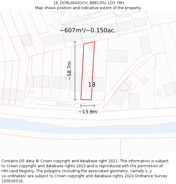 18, DORLANGOCH, BRECON, LD3 7RH: Plot and title map