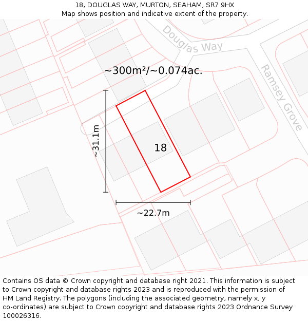 18, DOUGLAS WAY, MURTON, SEAHAM, SR7 9HX: Plot and title map