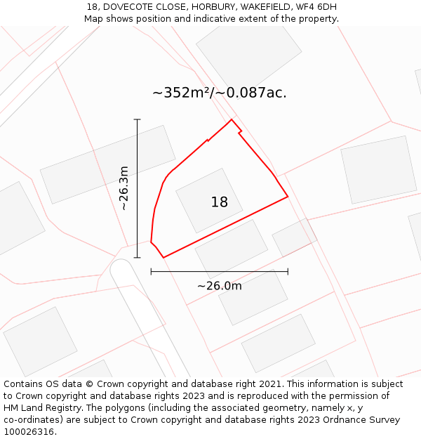 18, DOVECOTE CLOSE, HORBURY, WAKEFIELD, WF4 6DH: Plot and title map