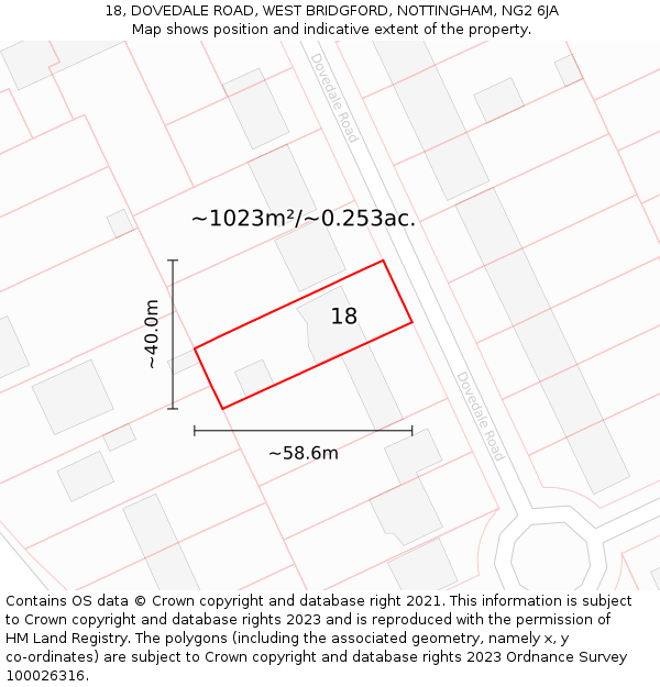 18, DOVEDALE ROAD, WEST BRIDGFORD, NOTTINGHAM, NG2 6JA: Plot and title map