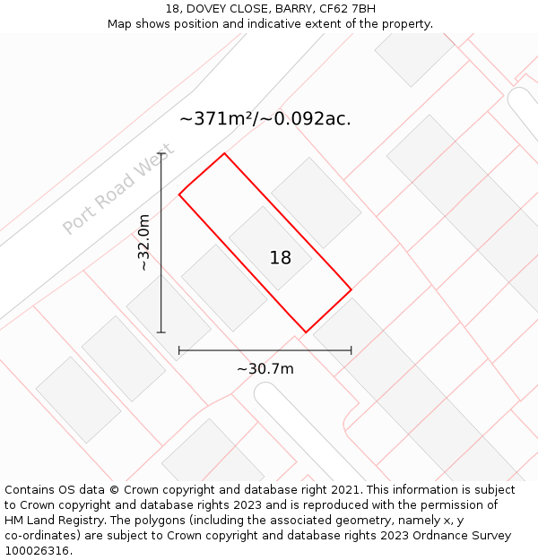 18, DOVEY CLOSE, BARRY, CF62 7BH: Plot and title map