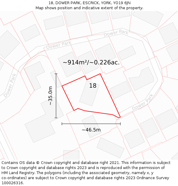 18, DOWER PARK, ESCRICK, YORK, YO19 6JN: Plot and title map