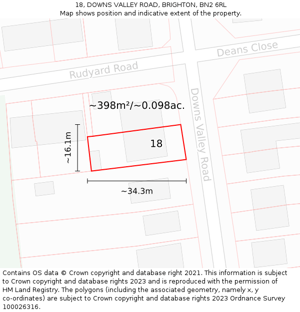 18, DOWNS VALLEY ROAD, BRIGHTON, BN2 6RL: Plot and title map