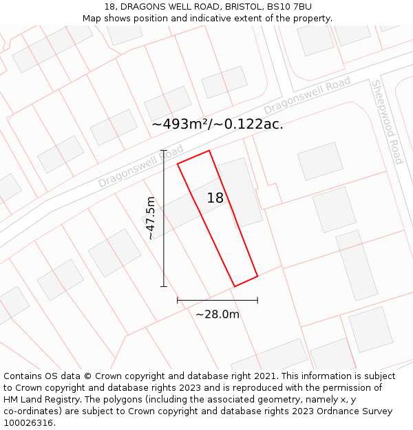 18, DRAGONS WELL ROAD, BRISTOL, BS10 7BU: Plot and title map