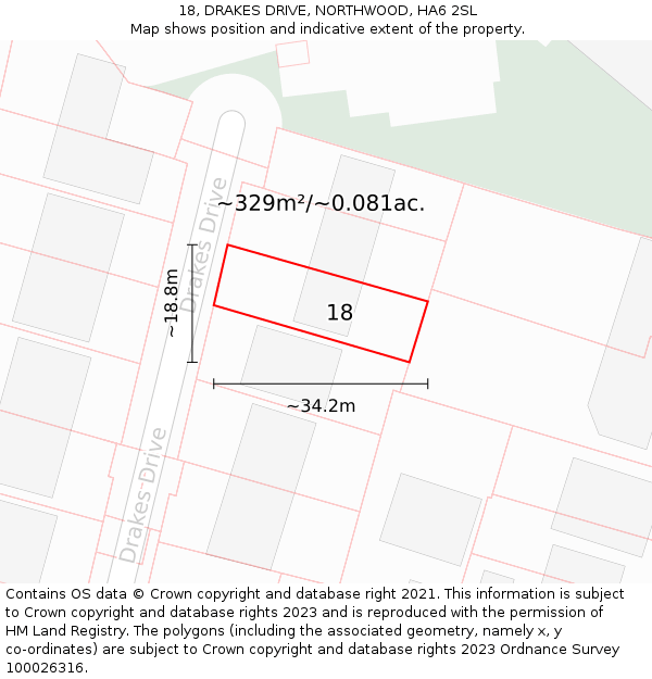 18, DRAKES DRIVE, NORTHWOOD, HA6 2SL: Plot and title map