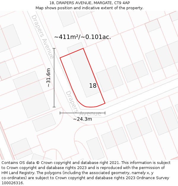 18, DRAPERS AVENUE, MARGATE, CT9 4AP: Plot and title map