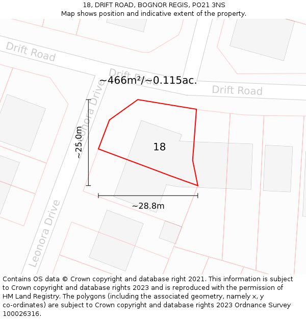 18, DRIFT ROAD, BOGNOR REGIS, PO21 3NS: Plot and title map