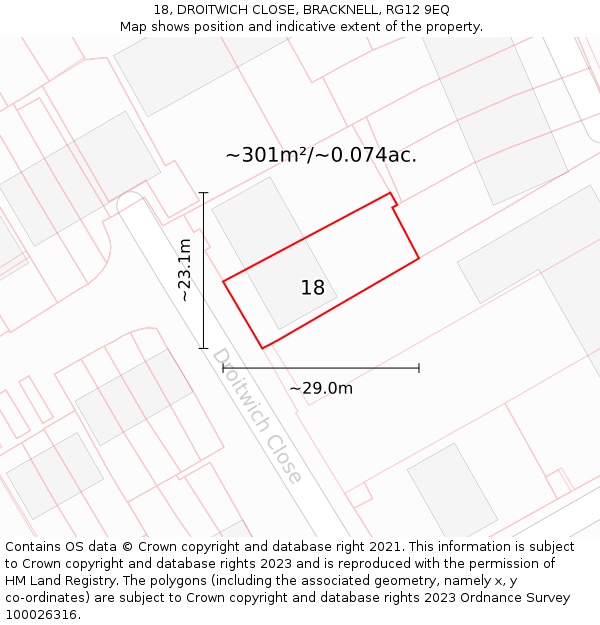 18, DROITWICH CLOSE, BRACKNELL, RG12 9EQ: Plot and title map