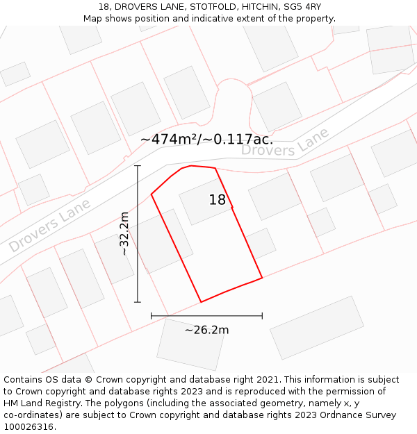 18, DROVERS LANE, STOTFOLD, HITCHIN, SG5 4RY: Plot and title map