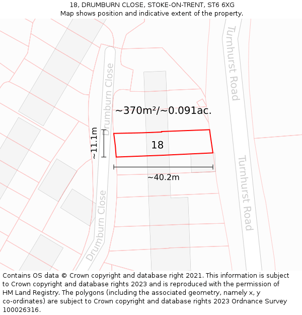 18, DRUMBURN CLOSE, STOKE-ON-TRENT, ST6 6XG: Plot and title map