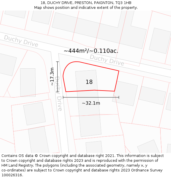 18, DUCHY DRIVE, PRESTON, PAIGNTON, TQ3 1HB: Plot and title map