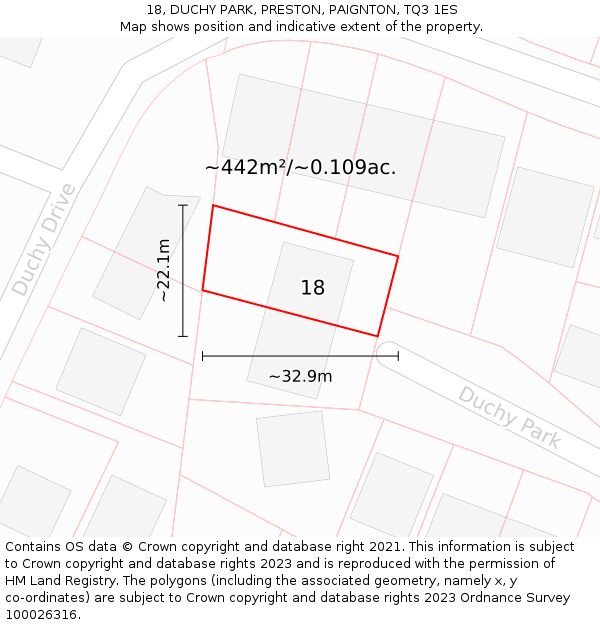 18, DUCHY PARK, PRESTON, PAIGNTON, TQ3 1ES: Plot and title map