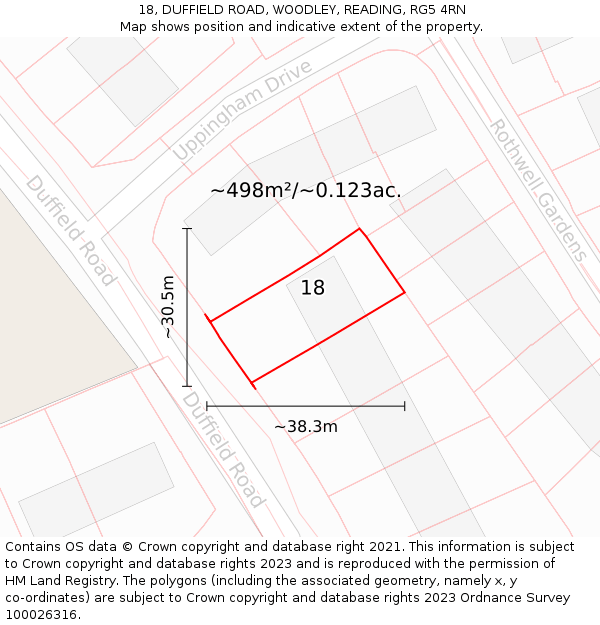 18, DUFFIELD ROAD, WOODLEY, READING, RG5 4RN: Plot and title map