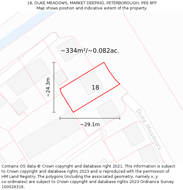 18, DUKE MEADOWS, MARKET DEEPING, PETERBOROUGH, PE6 8FP: Plot and title map