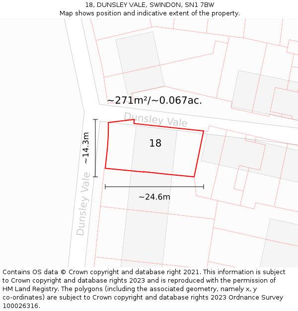 18, DUNSLEY VALE, SWINDON, SN1 7BW: Plot and title map