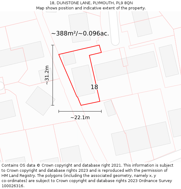 18, DUNSTONE LANE, PLYMOUTH, PL9 8QN: Plot and title map