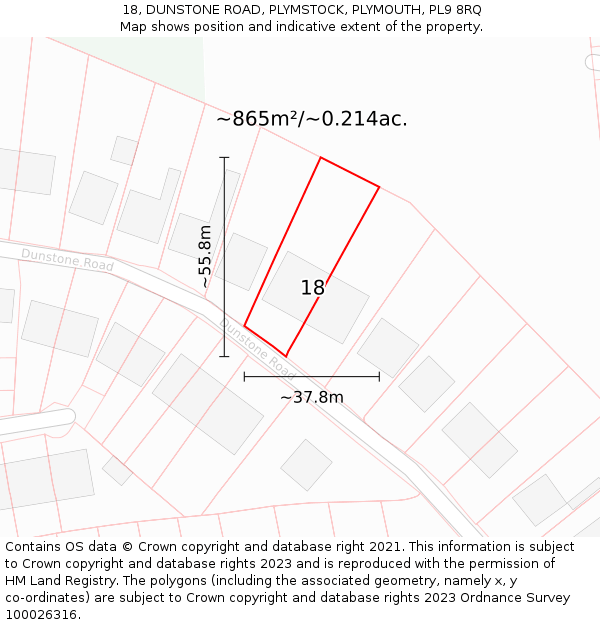 18, DUNSTONE ROAD, PLYMSTOCK, PLYMOUTH, PL9 8RQ: Plot and title map