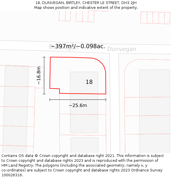 18, DUNVEGAN, BIRTLEY, CHESTER LE STREET, DH3 2JH: Plot and title map