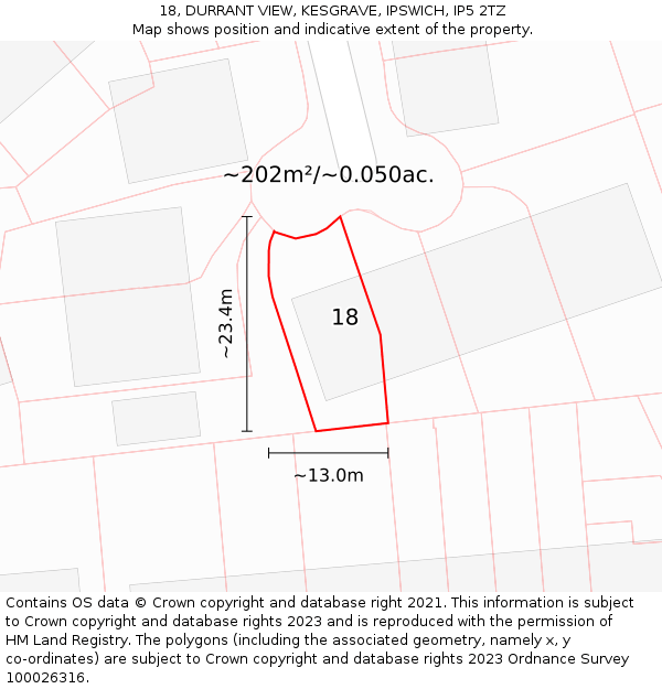 18, DURRANT VIEW, KESGRAVE, IPSWICH, IP5 2TZ: Plot and title map
