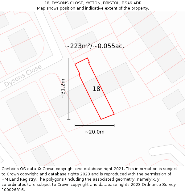 18, DYSONS CLOSE, YATTON, BRISTOL, BS49 4DP: Plot and title map